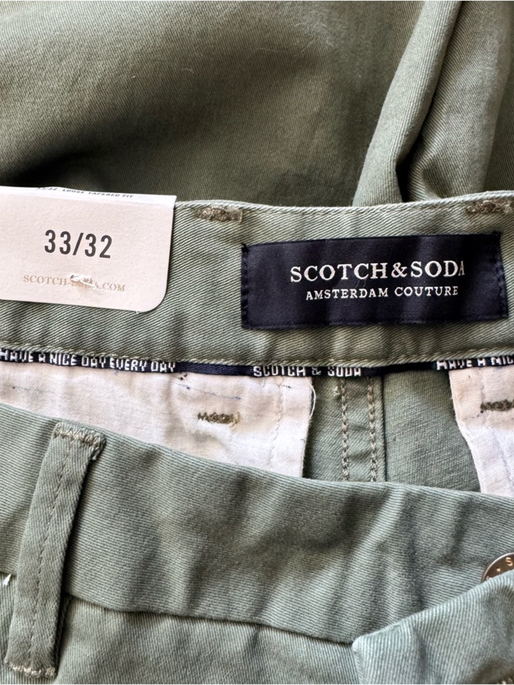Scotch & Soda Olive Green Side Stripe Pants 33x32 Tailored Chino Trouser - Picture 9 of 9